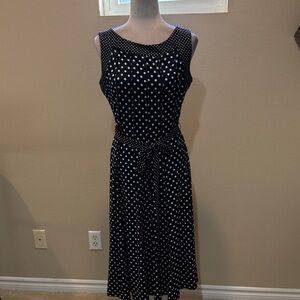 Tradition Blue & White Polka Dot Midi Dress with Exposed Seams w/Tie Waist-10